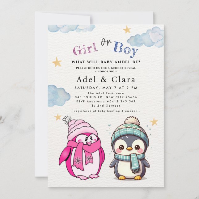Convite Girl or Boy Gender Neutral Winter Baby Shower (Frente)