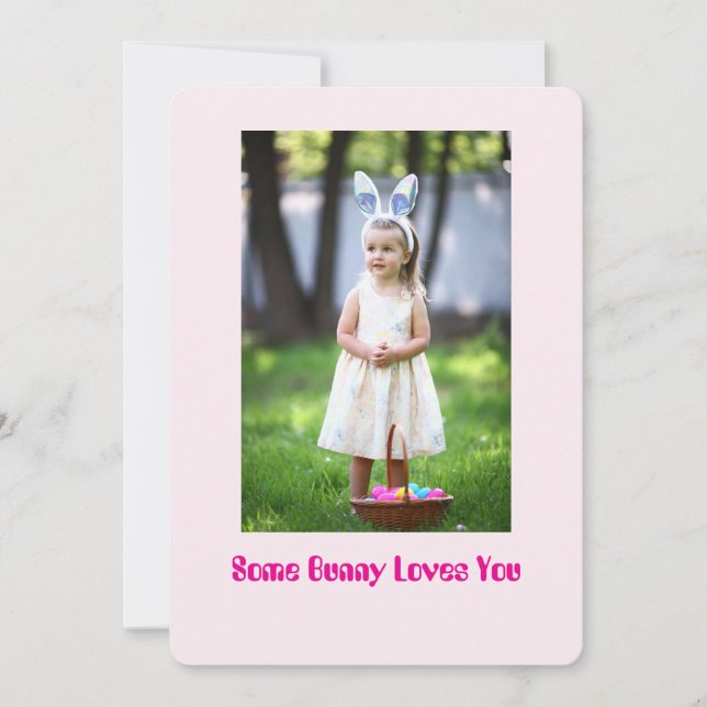 Convite Girl Photo in Garden, Pink Easter Greeting Card (Frente)