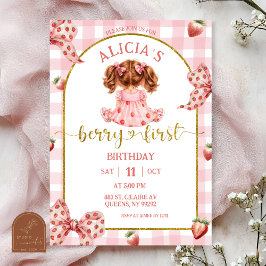 Convite Girl Pink Bow strawberry berry sweet invitation