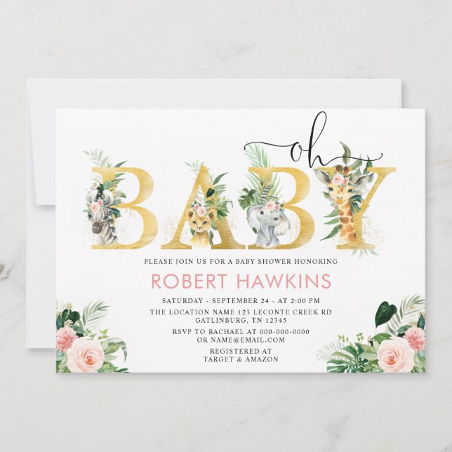 Convite Girl Safari Animal Editable Oh Chá de fraldas (Frente)