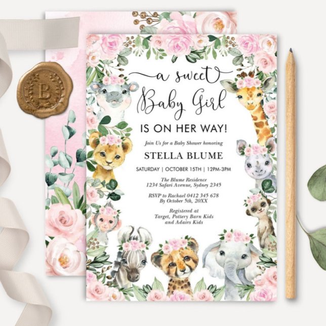 Convite Girl Safari Baby Shower Invitation, Wild Jungle An (Criador carregado)