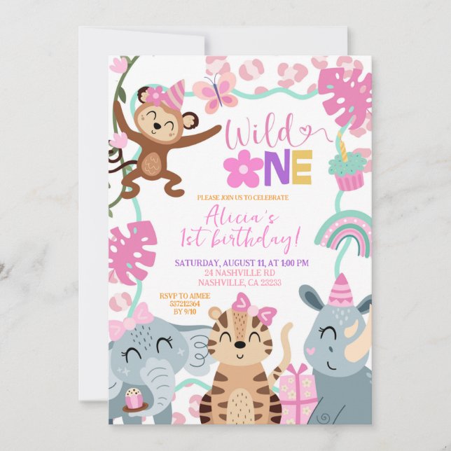 Convite Girl Safari Birthday Wild One Party invitation (Frente)