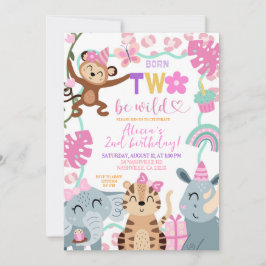 Convite Girl Safari Born TWO be wild Party invitation