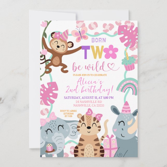 Convite Girl Safari Born TWO be wild Party invitation (Frente)