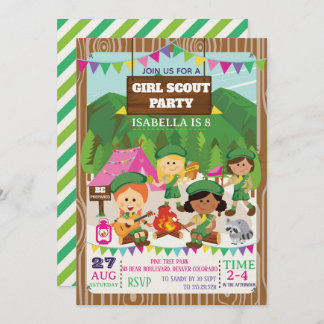 Convite Girl Scouts Camping Birthday Party