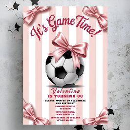 Convite Girl Soccer Game Time Pink Bow Birthday