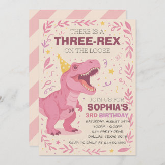 Convite Girl Three-Rex Dinosaur Birthday