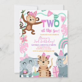 Convite Girl TWO at the ZOO Birthday invitation