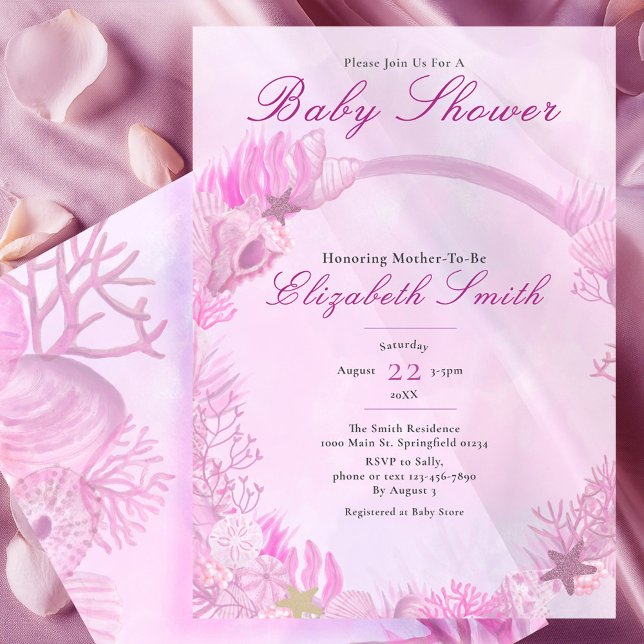 Convite Girl Under the Sea Cute Pink Baby Shower (Criador carregado)