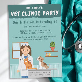 Convite Girl Veterinarian Vet Animal Clinic Kids’ Birthday