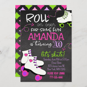 Convite Girler Roller Skating Chalkboard Birthday