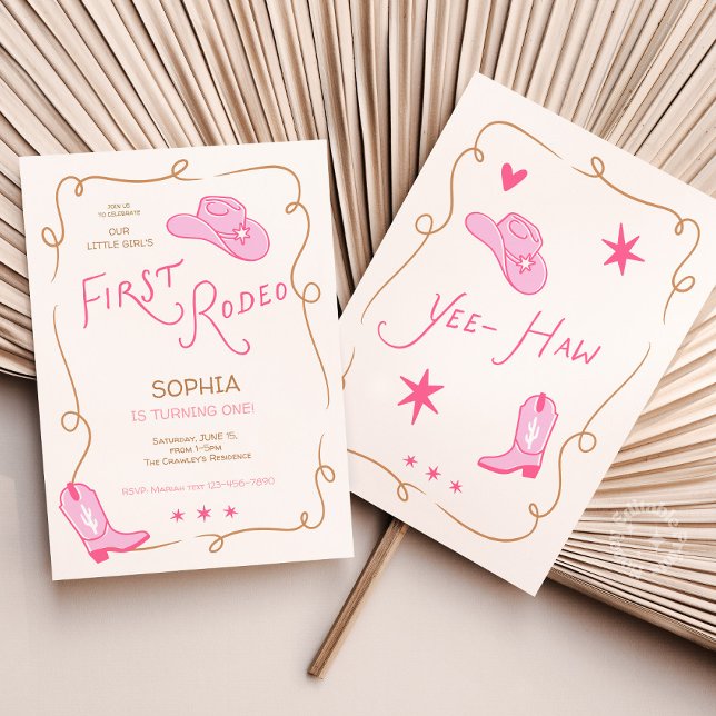 Convite Girls 1st Birthday Cowgirl First Rodeo Invite ( Girls 1st Birthday Cowgirl First Rodeo Invite)