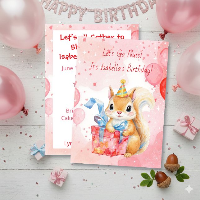 Convite Girl's Birthday Party  | Adorable Squirrel   (Criador carregado)