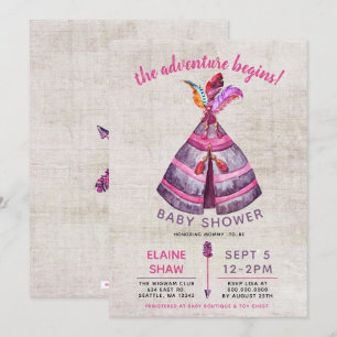 Convite Girls Boho TeePee Baby Shower Invants