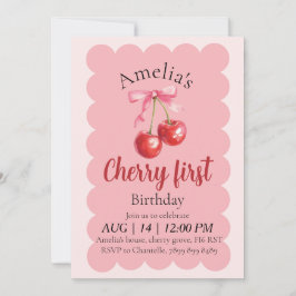 Convite Girls Cherry First Birthday invitation 