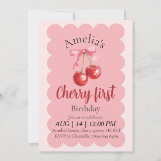 Convite Girls Cherry First Birthday invitation 
