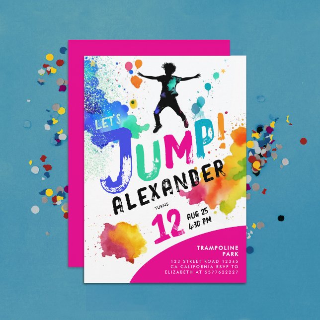 Convite Girls Colorful Trampoline Jump Party (Criador carregado)