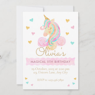Convite Girls Cute Pastel Unicorn Magical Birthday