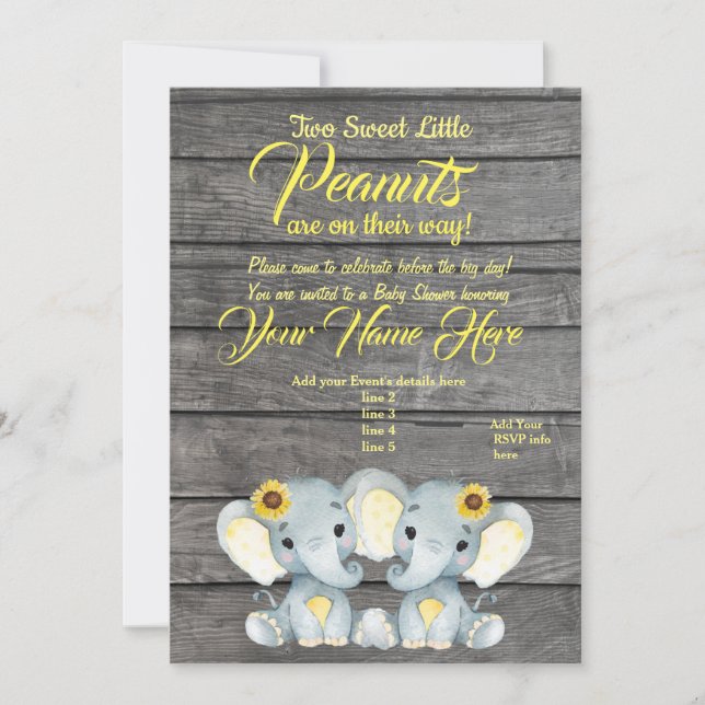 Convite Girls Elephants Chá de fraldas Invitation Rustic (Frente)