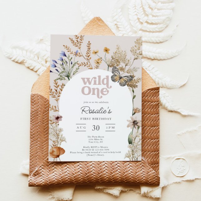 Convite Girl's First Birthday Wild One Wildflower (Girl's Wildflower First Birthday Invitation)