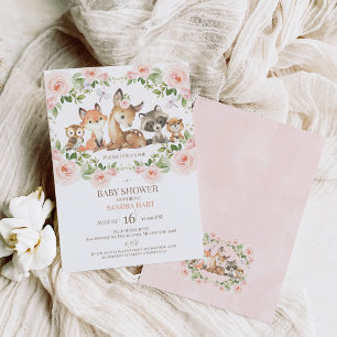 Convite Girls Floral Frame Woodland Chá de fraldas