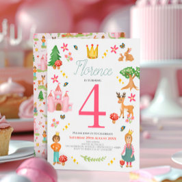 Convite Girls Girly Pink Fairytalle Princess Aniversário d