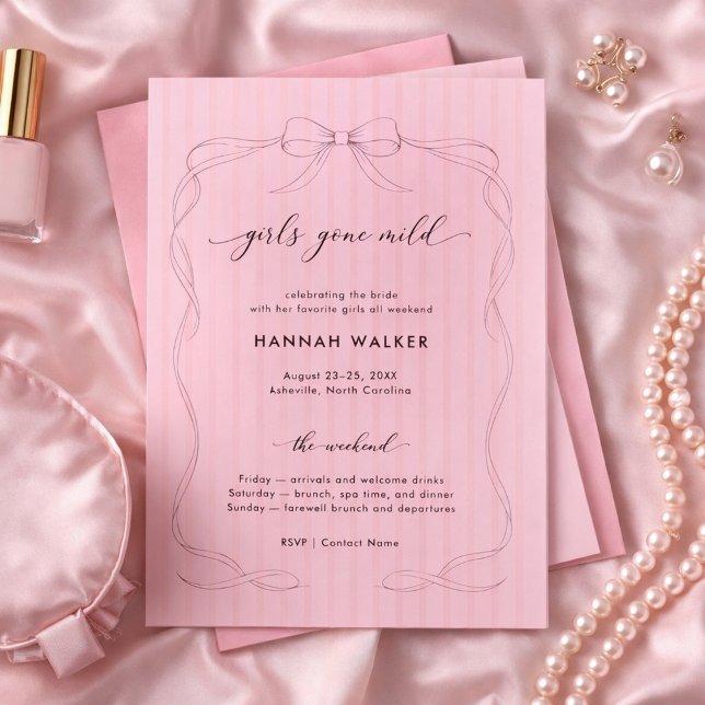 Convite Girls Gone Mild Bow Stripe Bachelorette Weekend (Criador carregado)