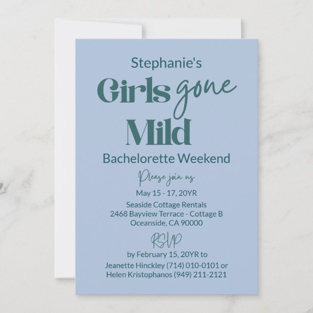 Convite Girls Gone Mild Teal Bachelorette Beach Weekend (Frente)