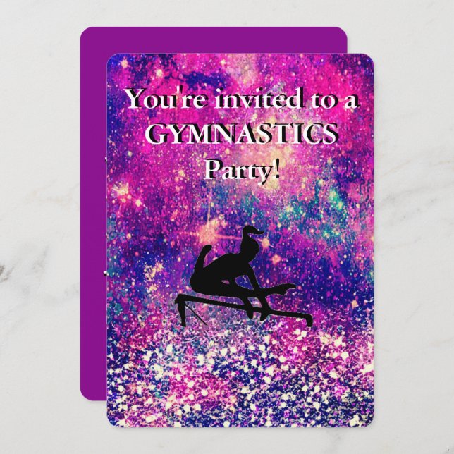 Convite Girls Gymnastics Festa de aniversário Sparkle (Frente/Verso)