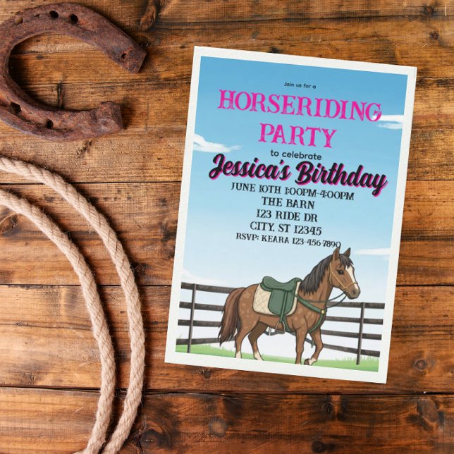 Convite Girl's Horse Riding Birthday Party (Criador carregado)