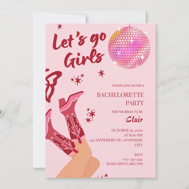 Convite Girls Just Wanna Have Fun Pink Bachelorette Party (Frente)