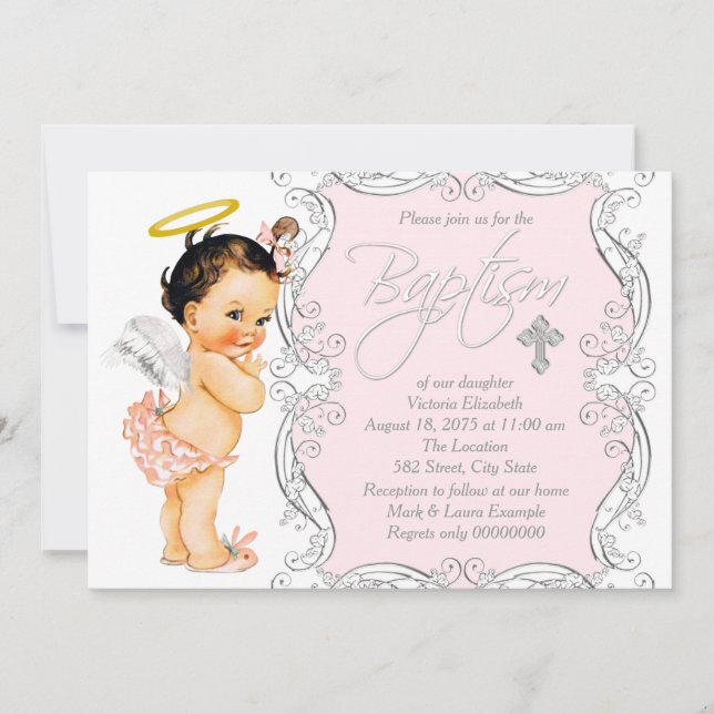 Convite Girls Little Angel Baptism Christening (Frente)
