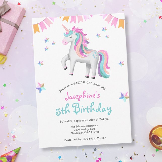 Convite Girls Magical Unicorn Festa de aniversário (Mockup View)