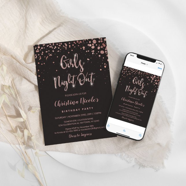 Convite "Girls Night Out" Aniversário ou Bachelorette Glam (Criador carregado)