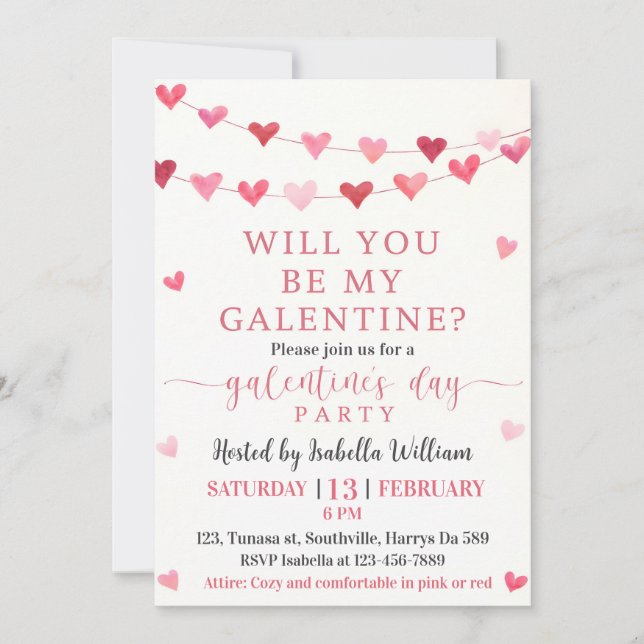Convite Girls Night Party - Will You Be My Galentine’s Day (Frente)