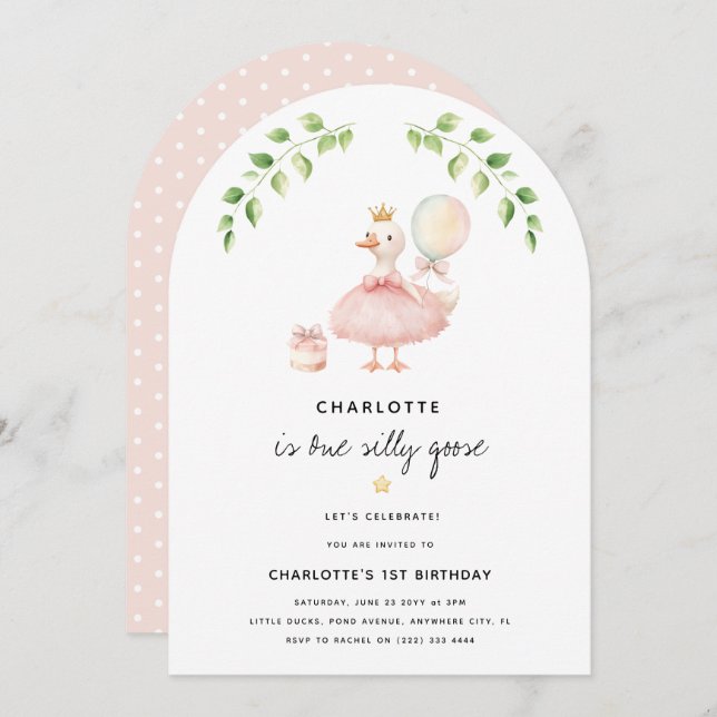 Convite Girls One Bobo Goose primeiro aniversario Party (Frente/Verso)