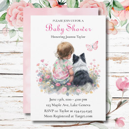 Convite Girl's Pink Baby Shower Dog Themed