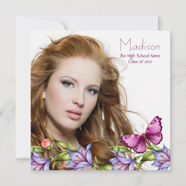 Convite Girls Pink Butterfly Graduação de Foto (Frente)