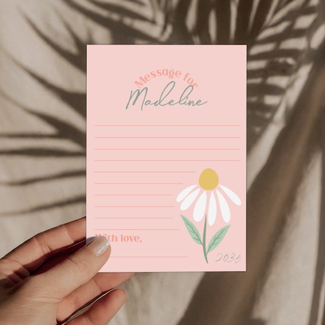 Convite Girls Pink Daisy First Birthday Time Capsule Cards (Criador carregado)