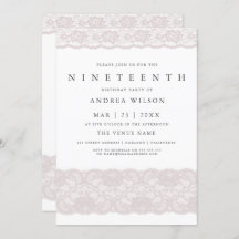 Girls Pink Lace 19th festa de aniversário Conite