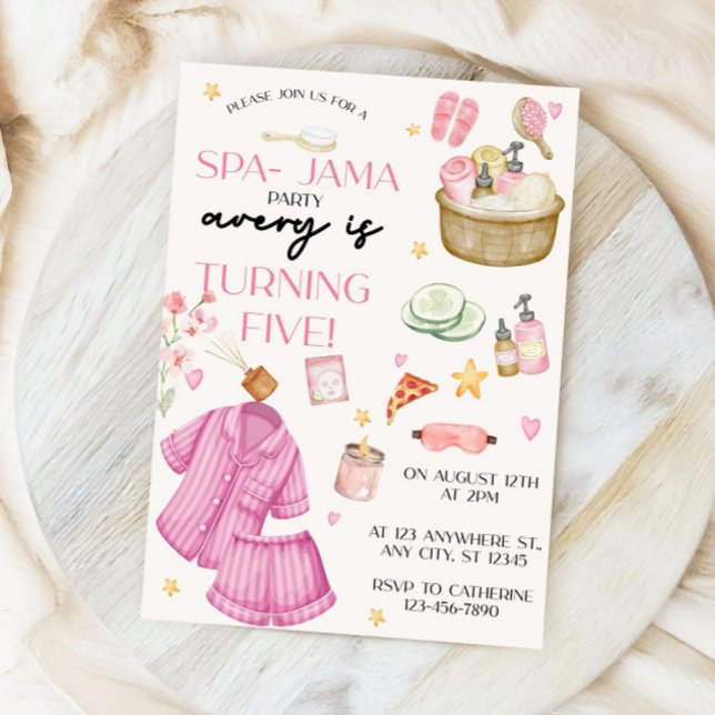Convite Girls Pink Spa-Jama Sleepover Birthday Invitation (Criador carregado)