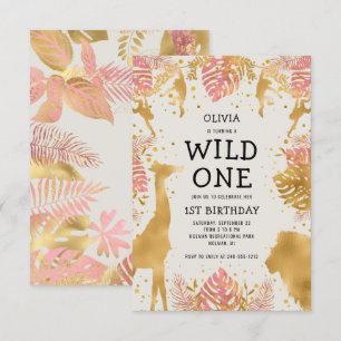 Convite Girls primeiro aniversario Pink Ecru Safari