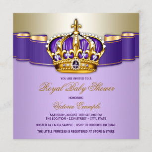Convite Girls Purple Dourado Royal Chá de fraldas