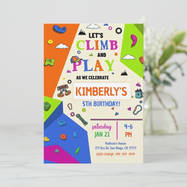 Convite Girls Rock Climbing Birthday Party Invitation (Em pé/Frente)