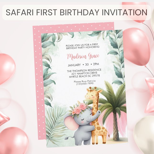 Convite Girls Safari Animal Floral Tropical Birday (Criador carregado)