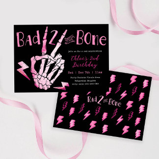 Convite Girls Second Birthday, Pink Bad TWO the Bone  