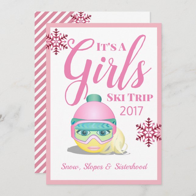 Convite Girls Ski Trip Skiing Emoji (Frente/Verso)