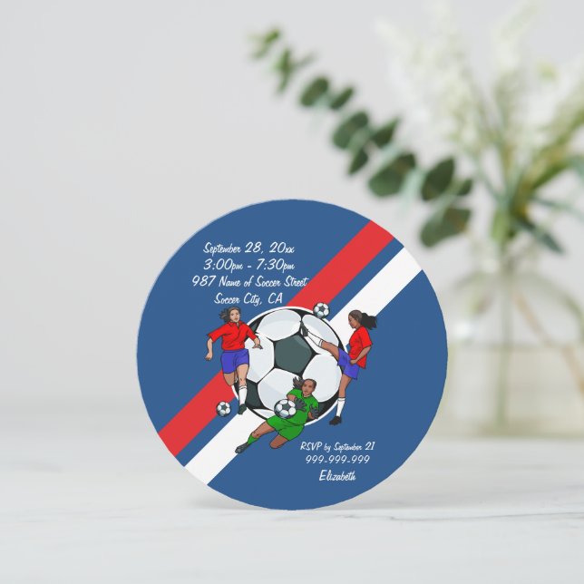 Convite Girls Soccer Ball Festa de aniversário (Em pé/Frente)