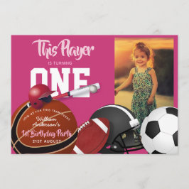 Convite Girls Sports primeiro aniversario Baseball Pink In