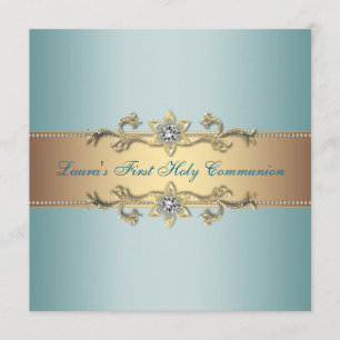 Convite Girls Teal Blue Primeira Comunhão